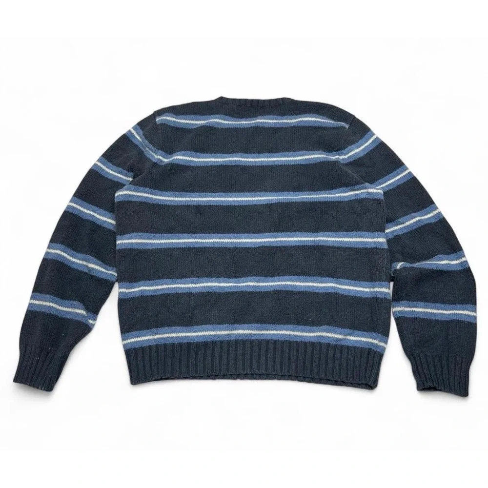 Polo Ralph Lauren Mens XL Blue Striped 100% Cotton Crewneck Sweater Pony Logo